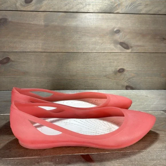 crocs rio womens size 10 shoes coral pink slip on pointed comfort work flats - Picture 2 of 9
